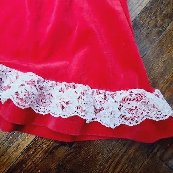 Vintage Evy of California Red Velvet Lace Collar Girls Christmas Formal Dress - Picture 6 of 9